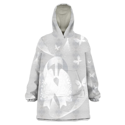 Australia Lung Cancer Support Personalised Wearable Blanket Hoodie Butterfly White Ribbon Art