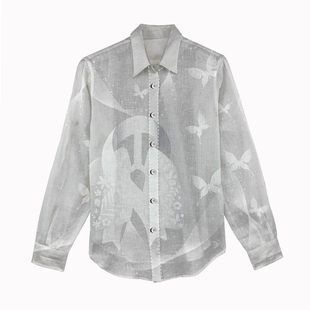 Australia Lung Cancer Support Personalised Women Casual Shirt Butterfly White Ribbon Art