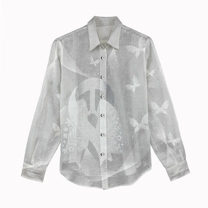 Australia Lung Cancer Support Personalised Women Casual Shirt Butterfly White Ribbon Art