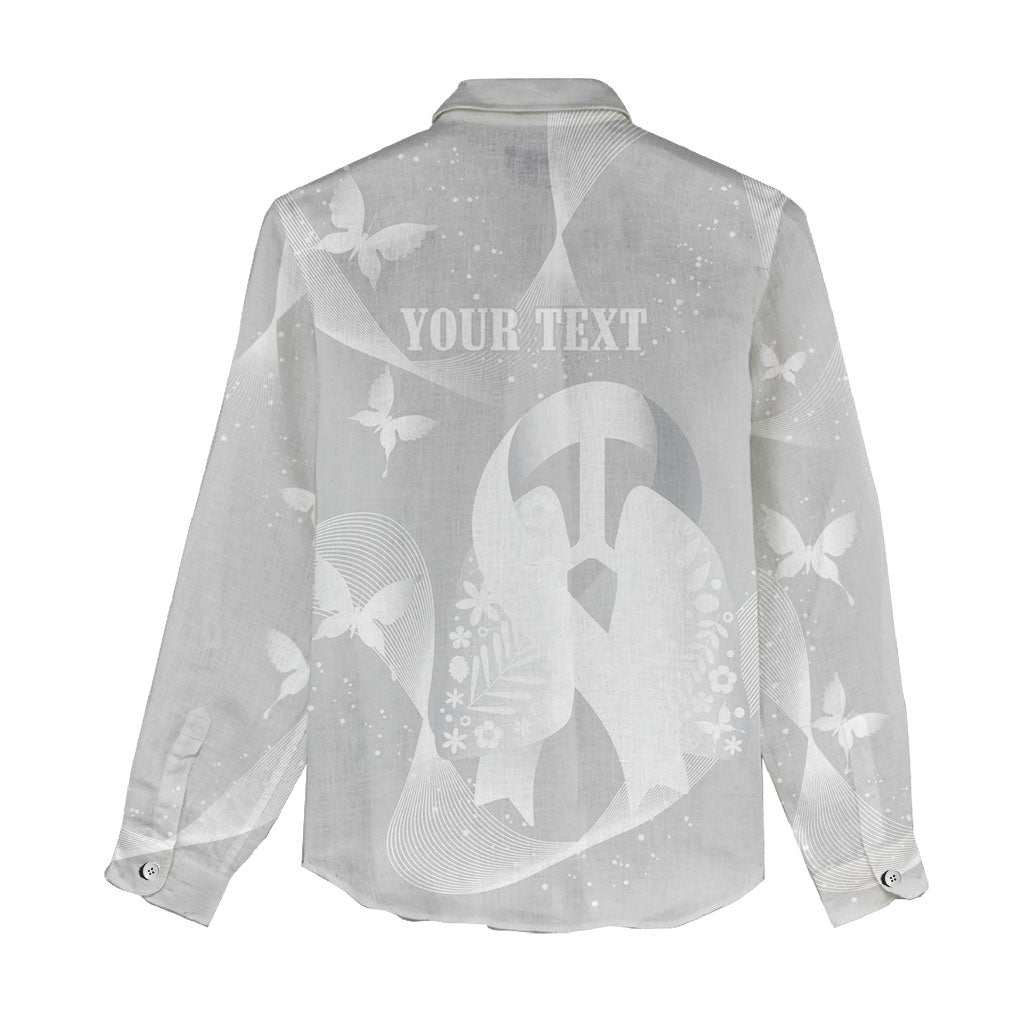 Australia Lung Cancer Support Personalised Women Casual Shirt Butterfly White Ribbon Art