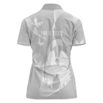 Australia Lung Cancer Support Personalised Women Polo Shirt Butterfly White Ribbon Art