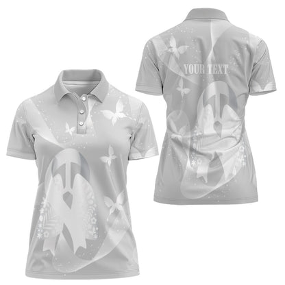 Australia Lung Cancer Support Personalised Women Polo Shirt Butterfly White Ribbon Art