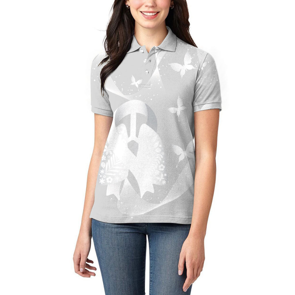 Australia Lung Cancer Support Personalised Women Polo Shirt Butterfly White Ribbon Art