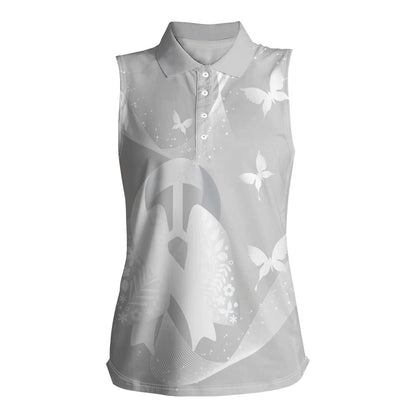 Australia Lung Cancer Support Personalised Women Sleeveless Polo Shirt Butterfly White Ribbon Art