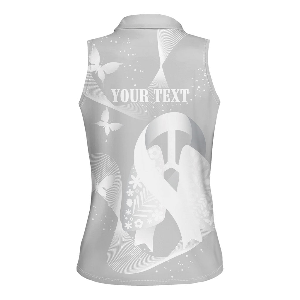 Australia Lung Cancer Support Personalised Women Sleeveless Polo Shirt Butterfly White Ribbon Art