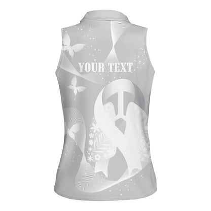 Australia Lung Cancer Support Personalised Women Sleeveless Polo Shirt Butterfly White Ribbon Art