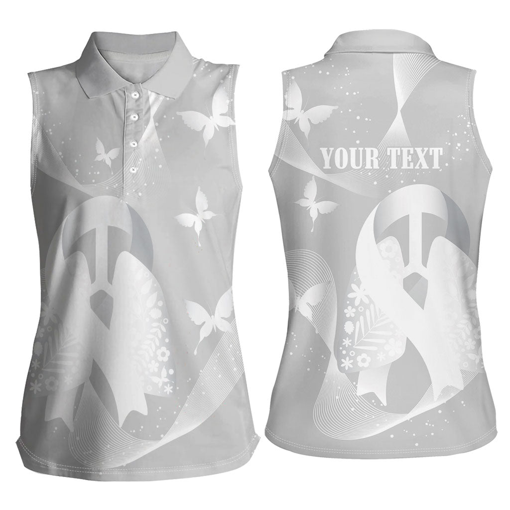 Australia Lung Cancer Support Personalised Women Sleeveless Polo Shirt Butterfly White Ribbon Art