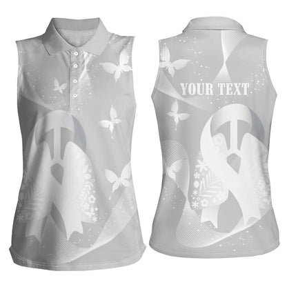 Australia Lung Cancer Support Personalised Women Sleeveless Polo Shirt Butterfly White Ribbon Art