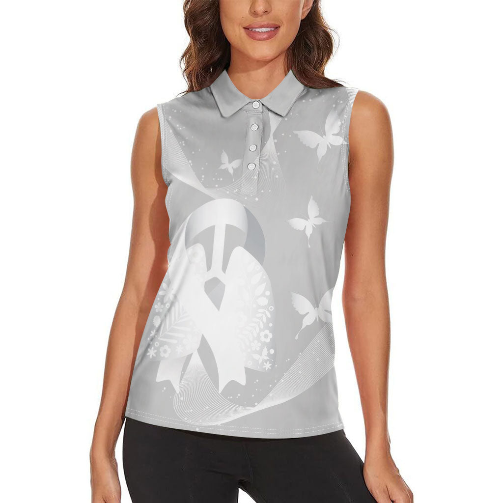 Australia Lung Cancer Support Personalised Women Sleeveless Polo Shirt Butterfly White Ribbon Art