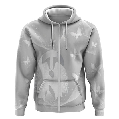 Australia Lung Cancer Support Personalised Zip Hoodie Butterfly White Ribbon Art