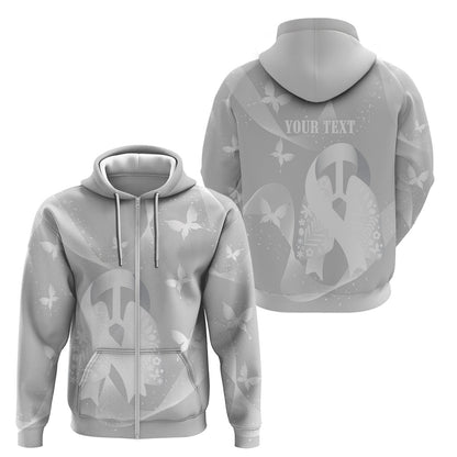 Australia Lung Cancer Support Personalised Zip Hoodie Butterfly White Ribbon Art