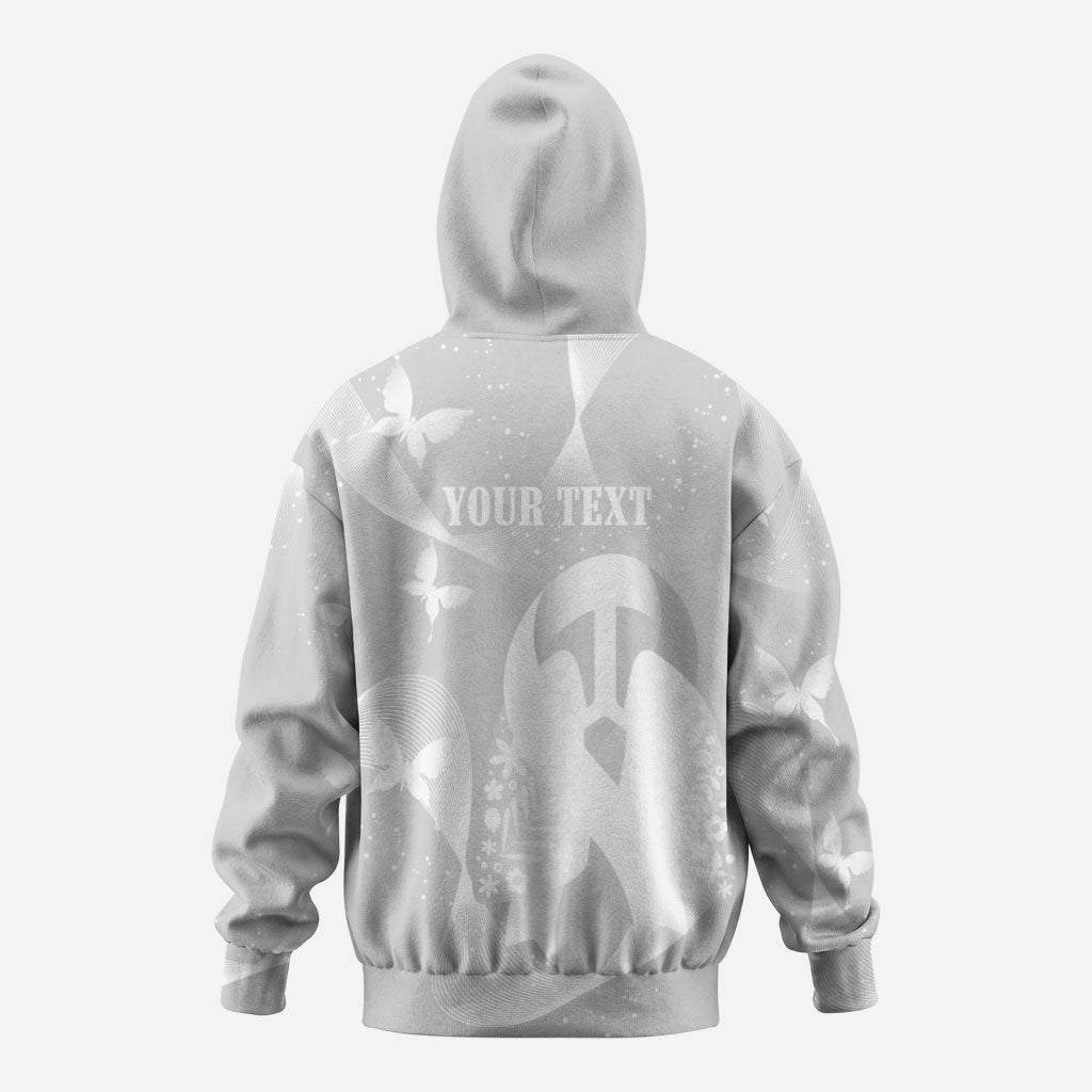 Australia Lung Cancer Support Personalised Zip Hoodie Butterfly White Ribbon Art