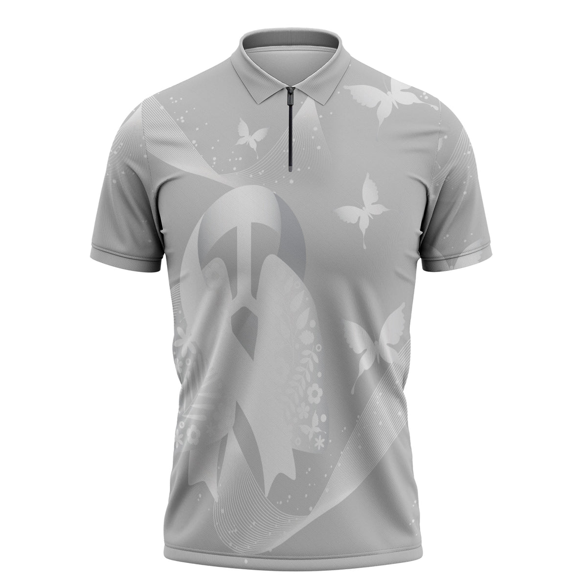 Australia Lung Cancer Support Personalised Zipper Polo Shirt Butterfly White Ribbon Art