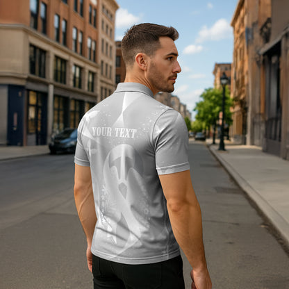 Australia Lung Cancer Support Personalised Zipper Polo Shirt Butterfly White Ribbon Art