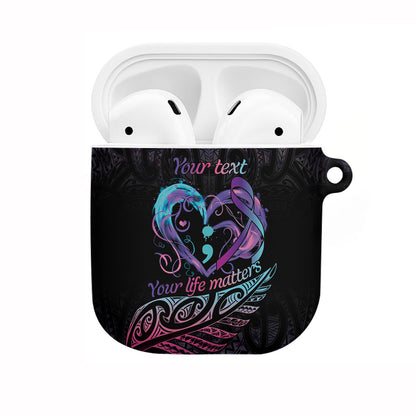 Personalised Your Life Matters AirPods Case Suicide Prevention Support Semicolon Maori Heart