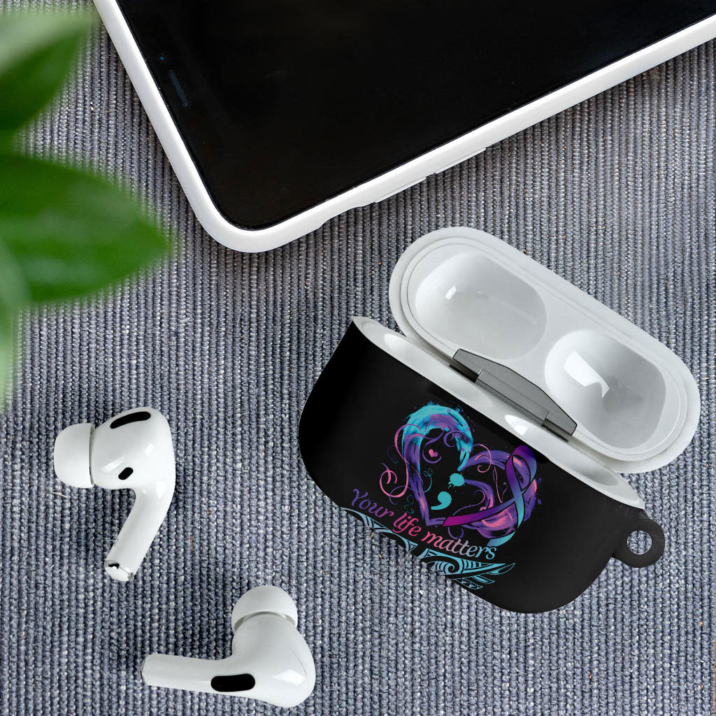 Personalised Your Life Matters AirPods Case Suicide Prevention Support Semicolon Maori Heart