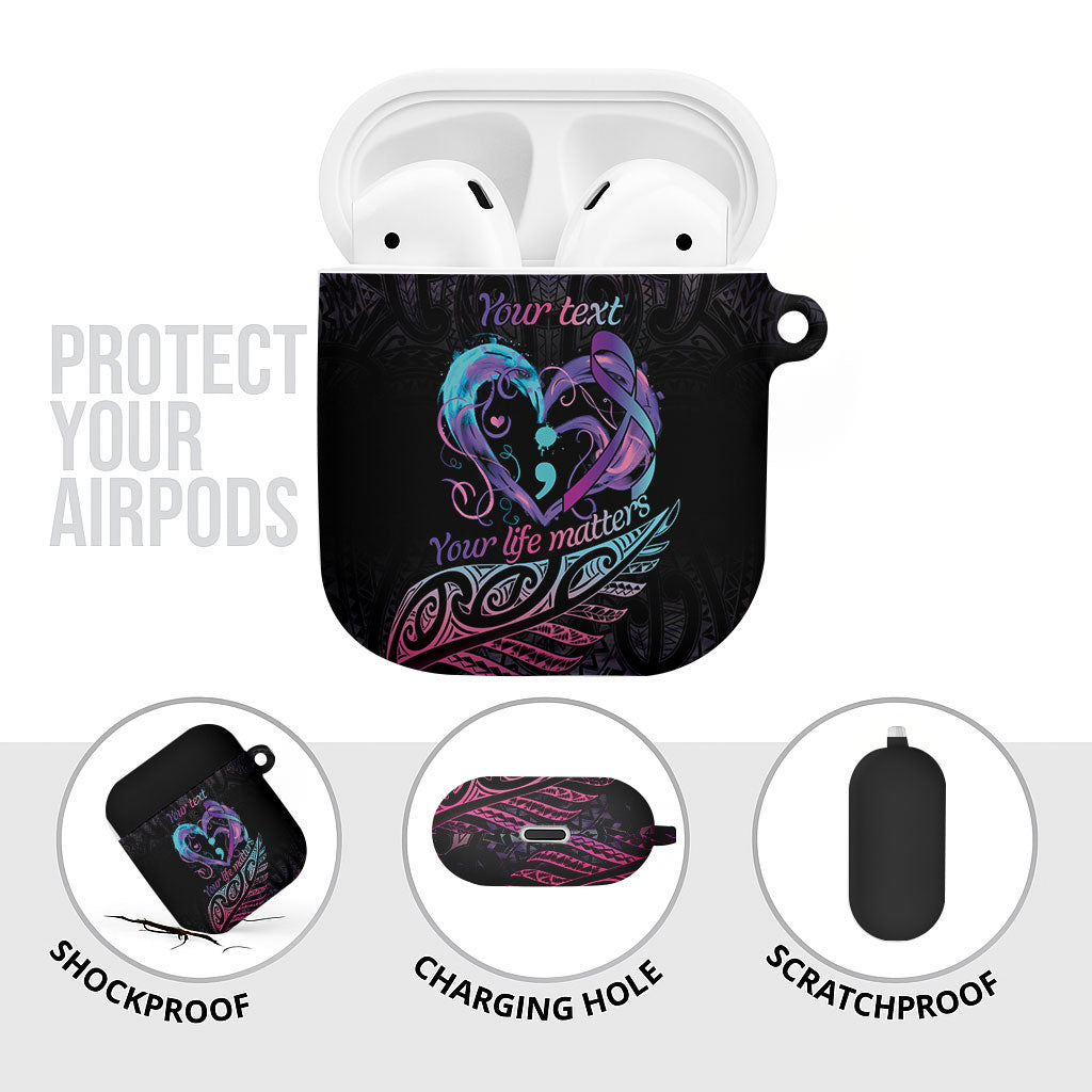 Personalised Your Life Matters AirPods Case Suicide Prevention Support Semicolon Maori Heart