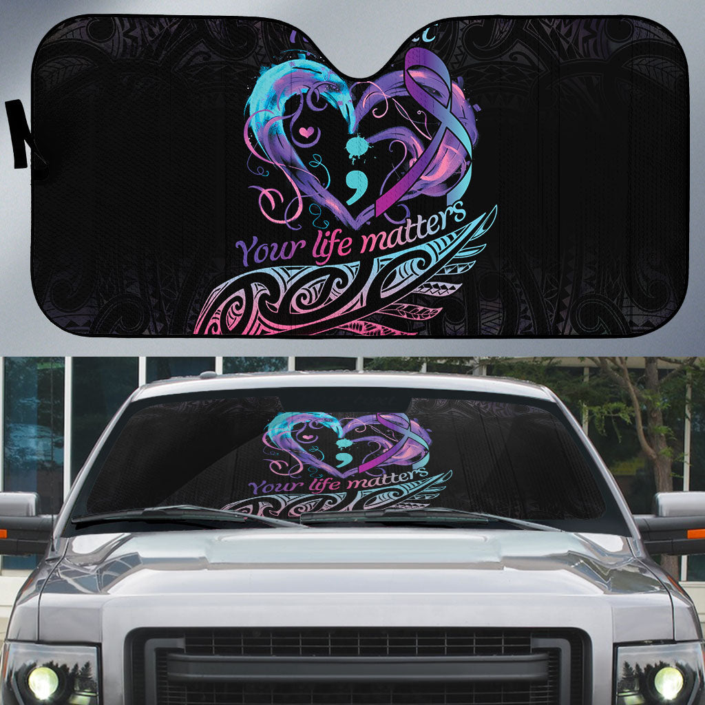 Personalised Your Life Matters Auto Sun Shade Suicide Prevention Support Semicolon Maori Heart
