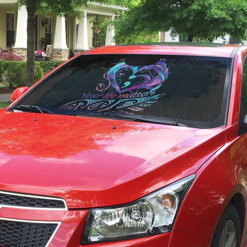 Personalised Your Life Matters Auto Sun Shade Suicide Prevention Support Semicolon Maori Heart