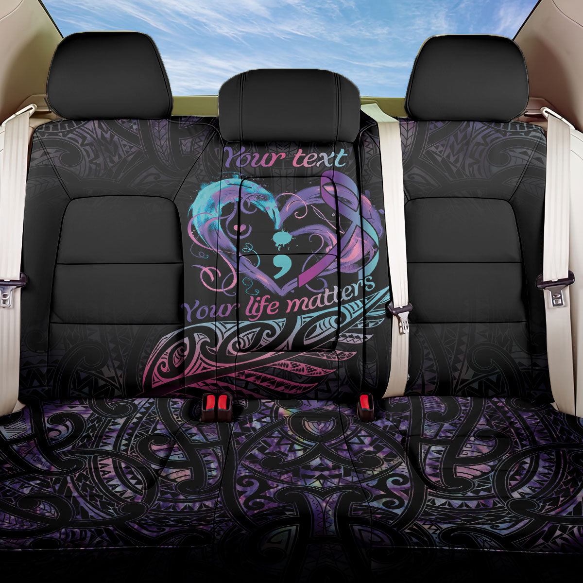 Personalised Your Life Matters Back Car Seat Cover Suicide Prevention Support Semicolon Maori Heart