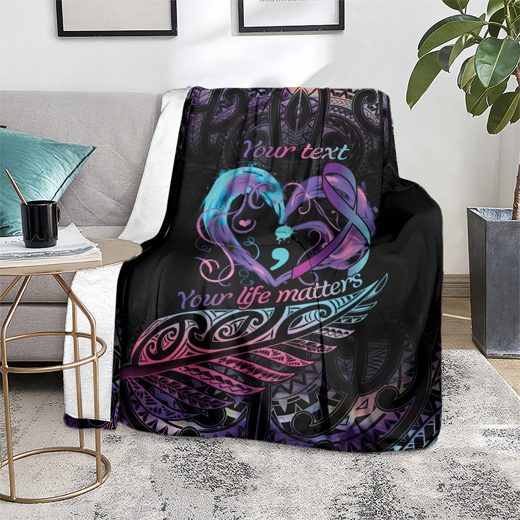 Personalised Your Life Matters Blanket Suicide Prevention Support Semicolon Maori Heart