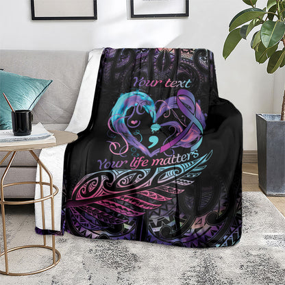 Personalised Your Life Matters Blanket Suicide Prevention Support Semicolon Maori Heart