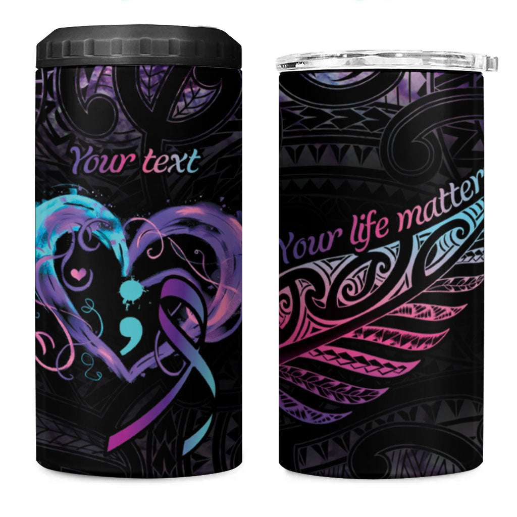 Personalised Your Life Matters 4 in 1 Can Cooler Tumbler Suicide Prevention Support Semicolon Maori Heart