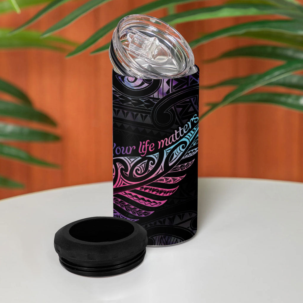 Personalised Your Life Matters 4 in 1 Can Cooler Tumbler Suicide Prevention Support Semicolon Maori Heart