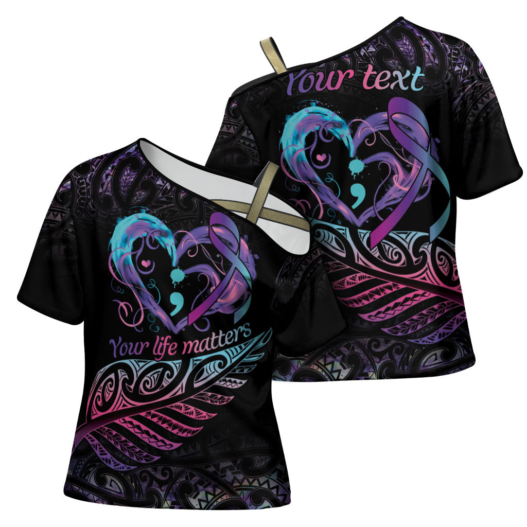 Personalised Your Life Matters Cross Shoulder Shirt Suicide Prevention Support Semicolon Maori Heart