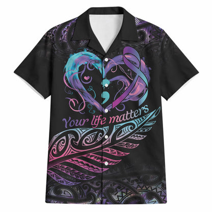 Personalised Your Life Matters Hawaiian Shirt Suicide Prevention Support Semicolon Maori Heart