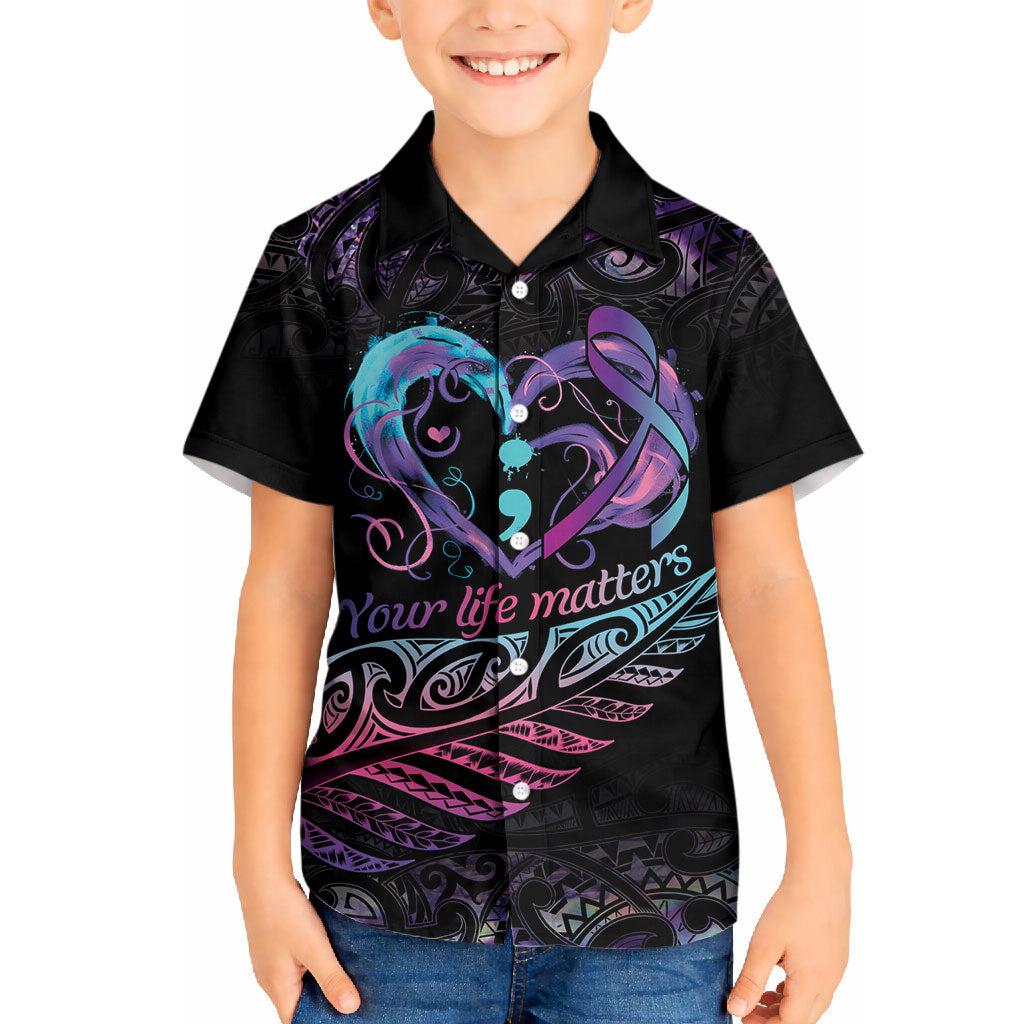 Personalised Your Life Matters Hawaiian Shirt Suicide Prevention Support Semicolon Maori Heart