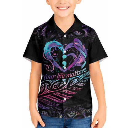 Personalised Your Life Matters Hawaiian Shirt Suicide Prevention Support Semicolon Maori Heart