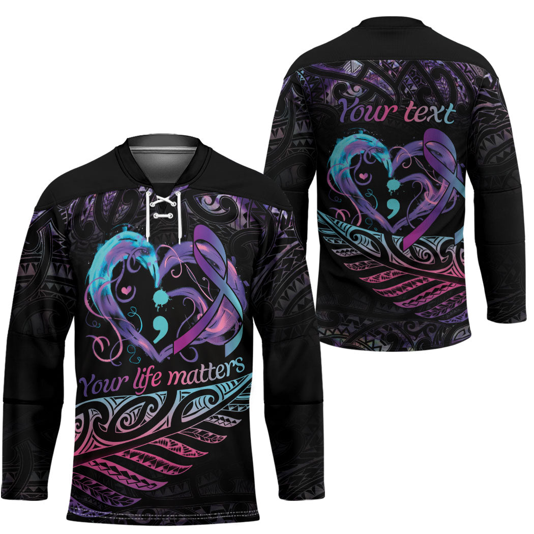 Personalised Your Life Matters Hockey Jersey Suicide Prevention Support Semicolon Maori Heart