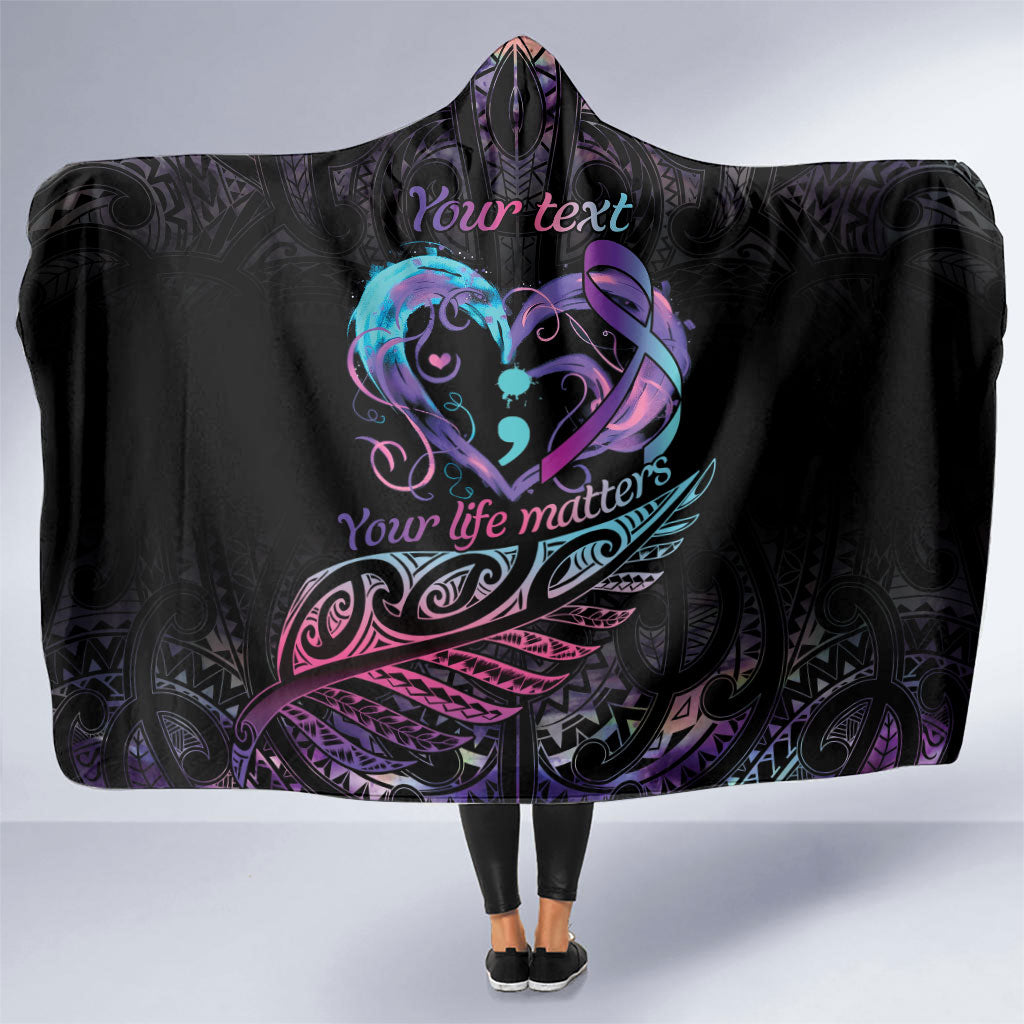 Personalised Your Life Matters Hooded Blanket Suicide Prevention Support Semicolon Maori Heart