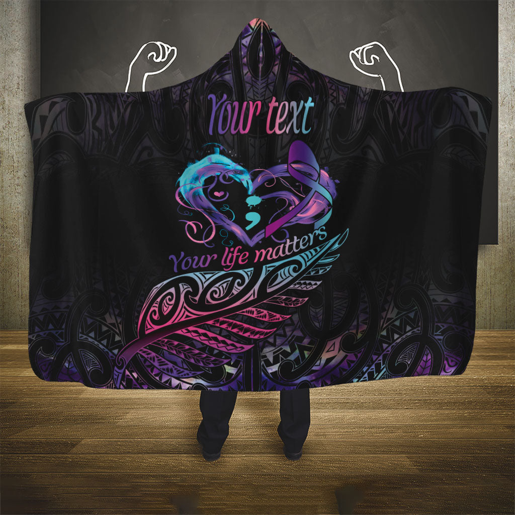 Personalised Your Life Matters Hooded Blanket Suicide Prevention Support Semicolon Maori Heart