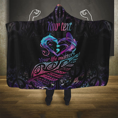 Personalised Your Life Matters Hooded Blanket Suicide Prevention Support Semicolon Maori Heart