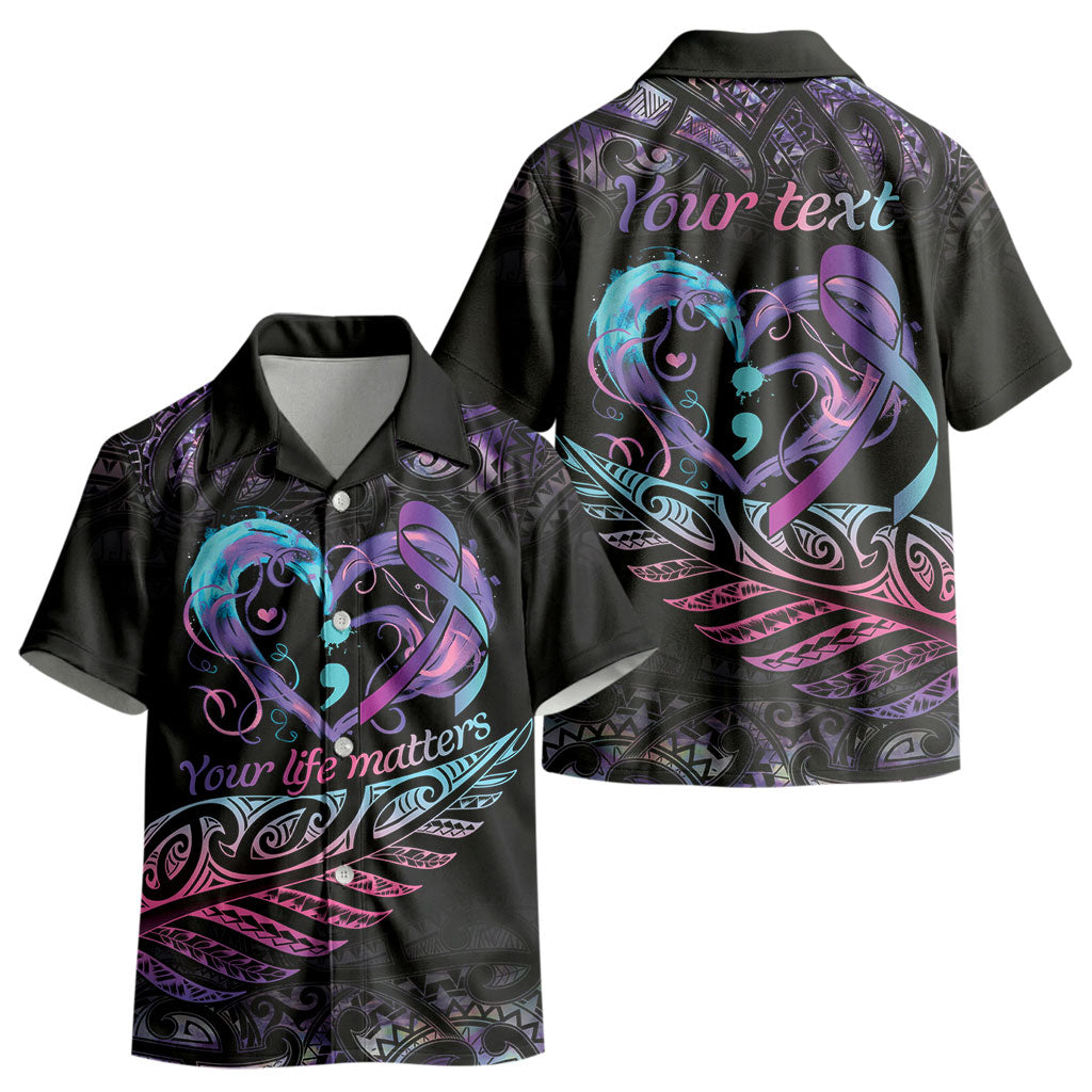 Personalised Your Life Matters Kid Hawaiian Shirt Suicide Prevention Support Semicolon Maori Heart