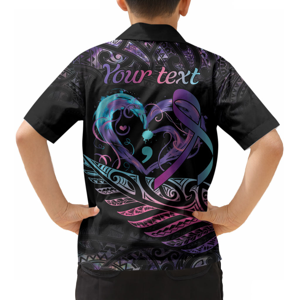 Personalised Your Life Matters Kid Hawaiian Shirt Suicide Prevention Support Semicolon Maori Heart
