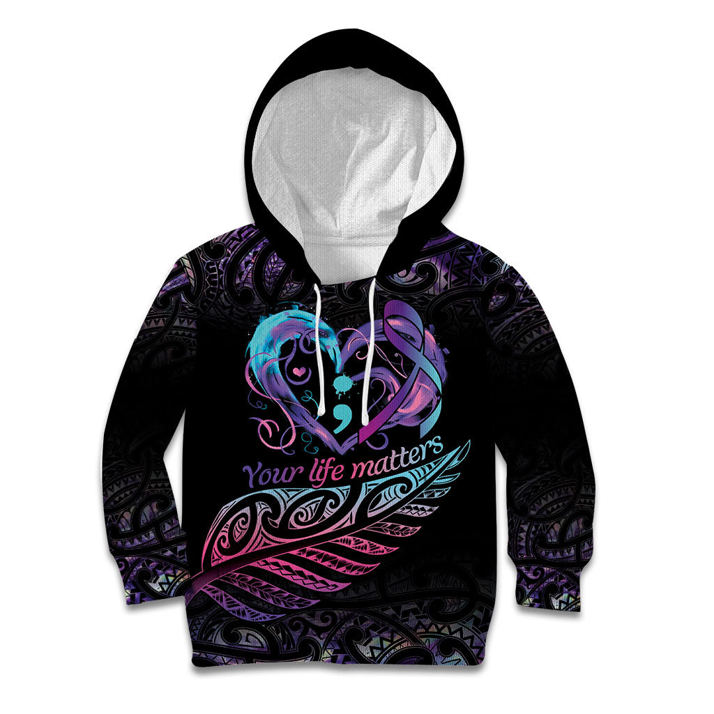 Personalised Your Life Matters Kid Hoodie Suicide Prevention Support Semicolon Maori Heart