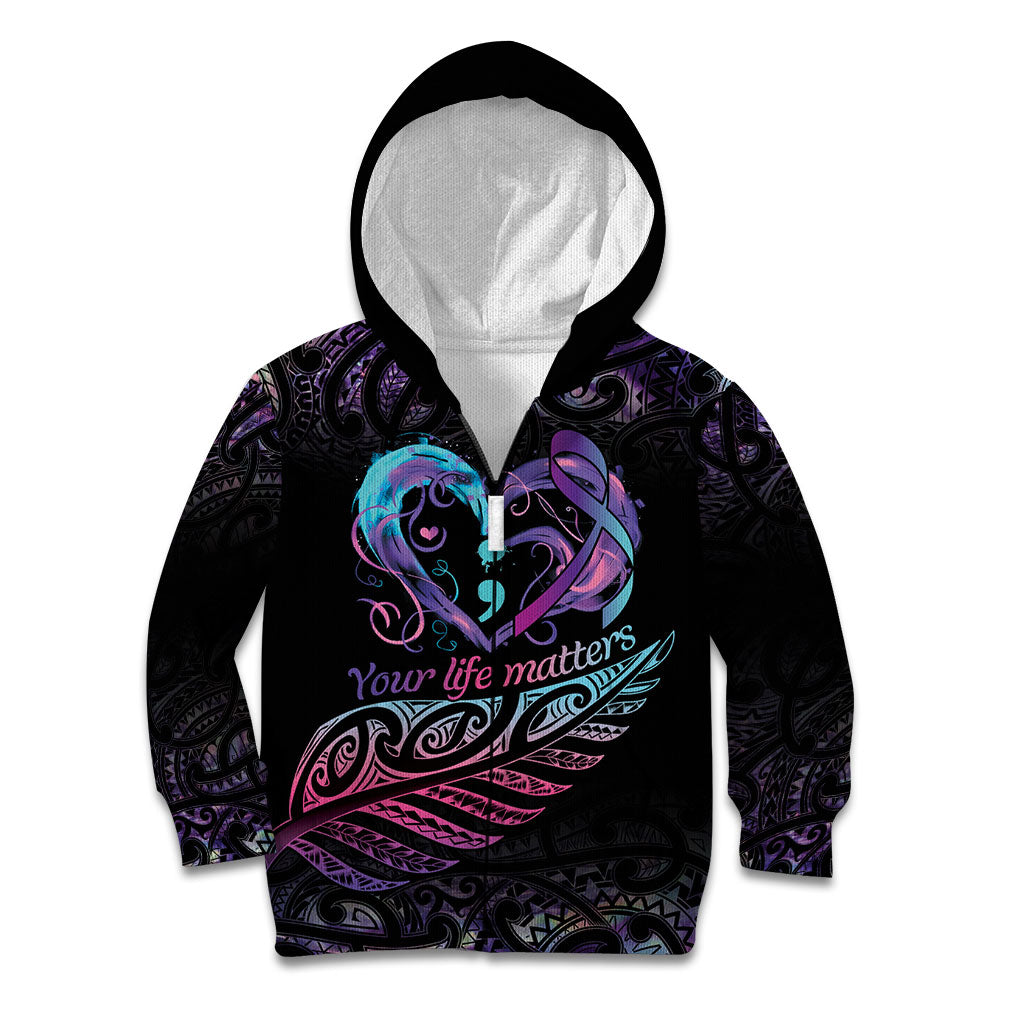 Personalised Your Life Matters Kid Hoodie Suicide Prevention Support Semicolon Maori Heart