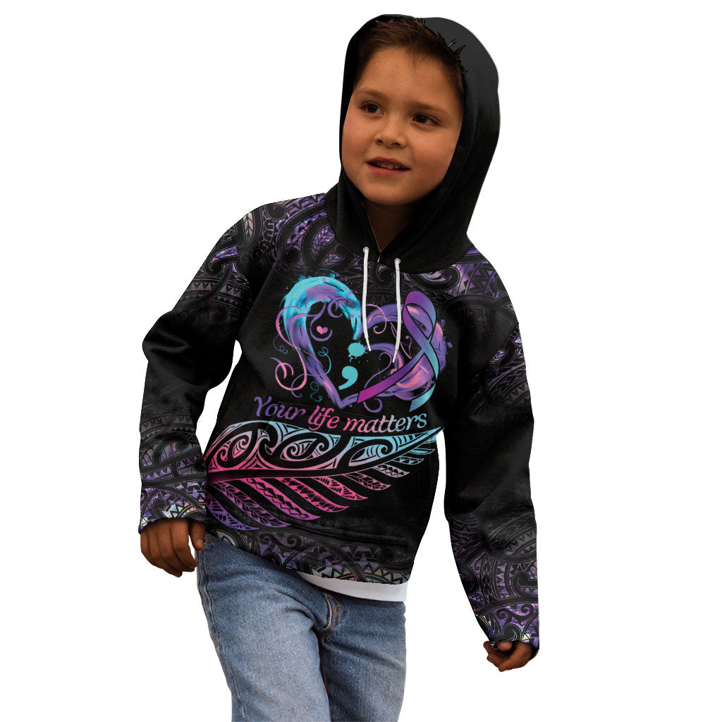 Personalised Your Life Matters Kid Hoodie Suicide Prevention Support Semicolon Maori Heart