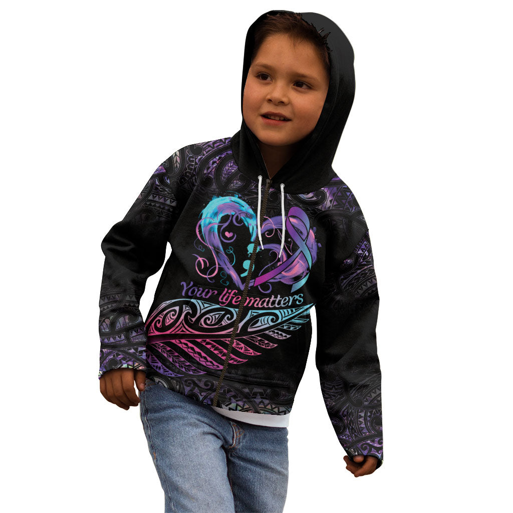 Personalised Your Life Matters Kid Hoodie Suicide Prevention Support Semicolon Maori Heart