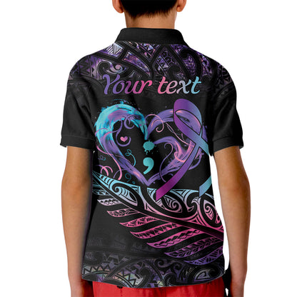 Personalised Your Life Matters Kid Polo Shirt Suicide Prevention Support Semicolon Maori Heart