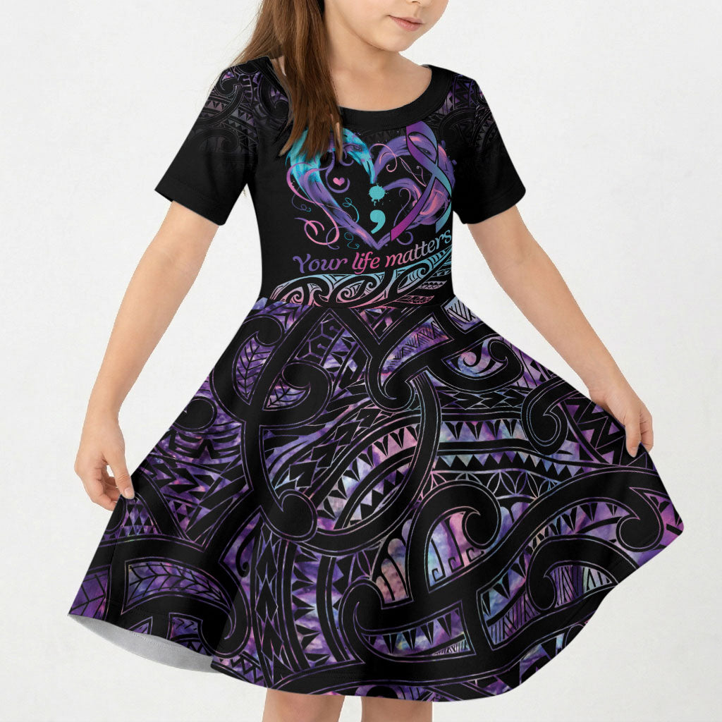 Personalised Your Life Matters Kid Short Sleeve Dress Suicide Prevention Support Semicolon Maori Heart
