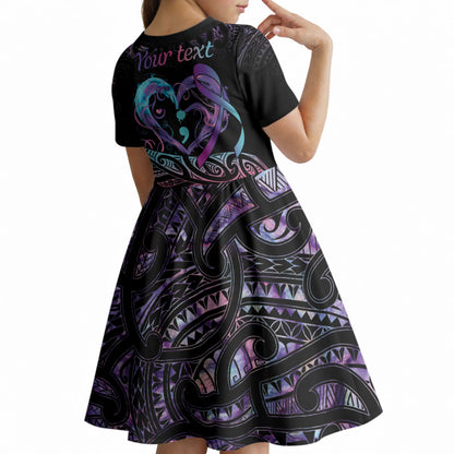 Personalised Your Life Matters Kid Short Sleeve Dress Suicide Prevention Support Semicolon Maori Heart