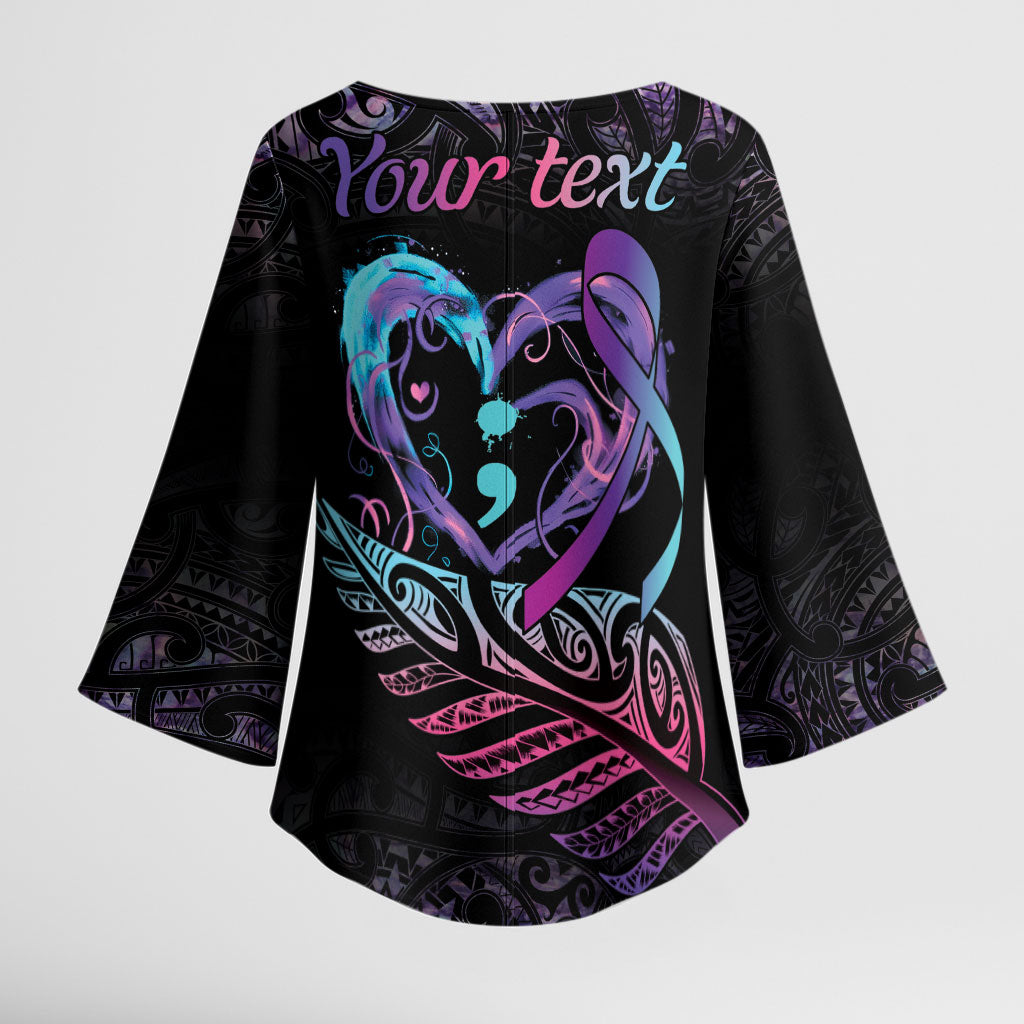 Personalised Your Life Matters Kimono Sleeve Blouse Suicide Prevention Support Semicolon Maori Heart