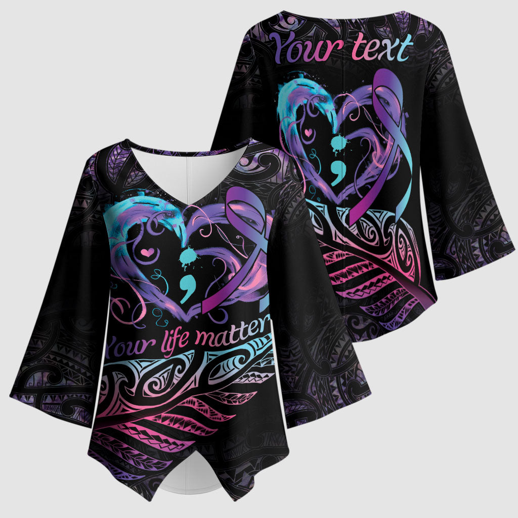 Personalised Your Life Matters Kimono Sleeve Blouse Suicide Prevention Support Semicolon Maori Heart