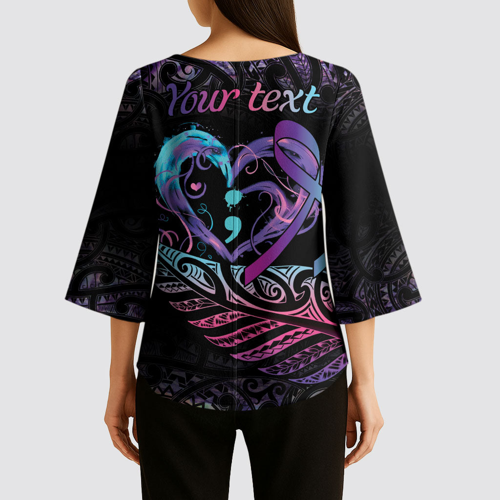 Personalised Your Life Matters Kimono Sleeve Blouse Suicide Prevention Support Semicolon Maori Heart