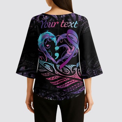 Personalised Your Life Matters Kimono Sleeve Blouse Suicide Prevention Support Semicolon Maori Heart