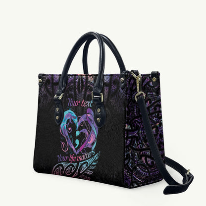 Personalised Your Life Matters Leather Bag Suicide Prevention Support Semicolon Maori Heart